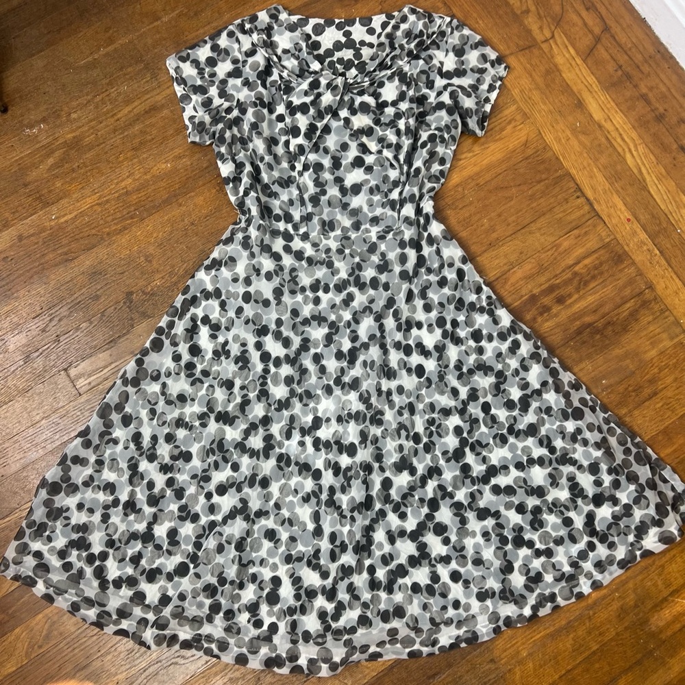 1950’s Vintage BLACK & WHITE Polkadot Polka Dot Chiffon Overlay Party Dress L XL - Picture 16 of 16